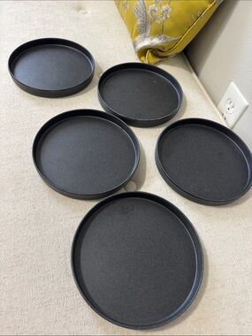 Pottery Barn Blackish Gray Round Serving Trays - Set of 5